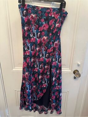 Haute Hippie Navy Skirt with Teal & Fuchsia Floral Trim